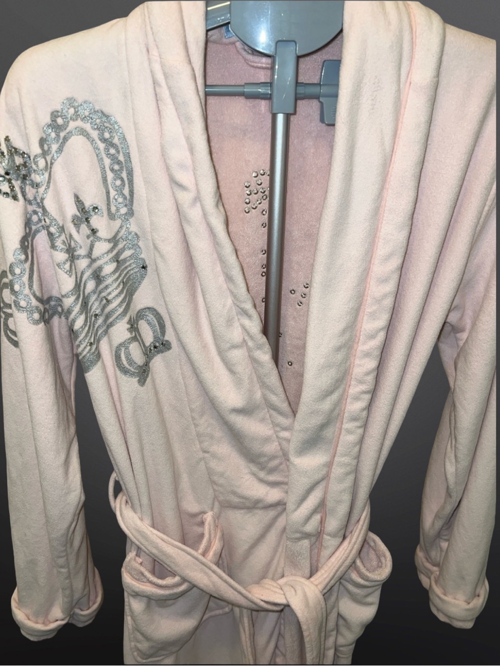 Wrap Up by VP Pink Plush Microfiber Robe Rhinestone Crown Luxury